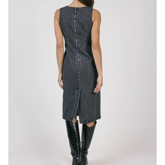SAGE The Label Size M Black Denim Midi Overall Dress Sleeveless Sheath - Picture 3 of 13